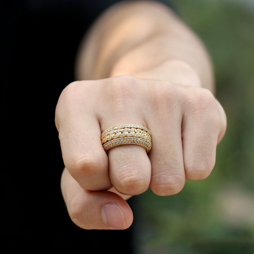 18K Gold Iced Both Sides  Cuban Link Ring
