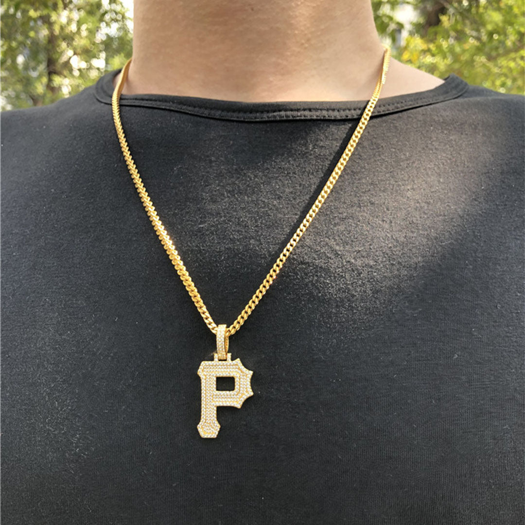 14k/White Gold Iced Out P Letter Pendant Initial necklace