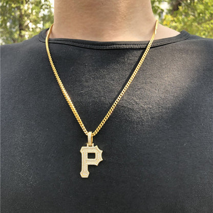 14k/White Gold Iced Out P Letter Pendant Initial necklace
