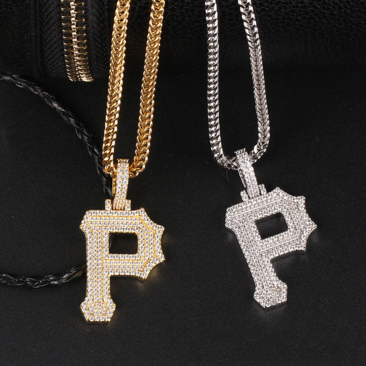 14k/White Gold Iced Out P Letter Pendant Initial necklace