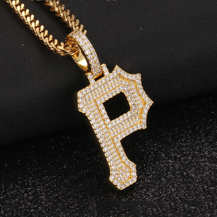 14k/White Gold Iced Out P Letter Pendant Initial necklace