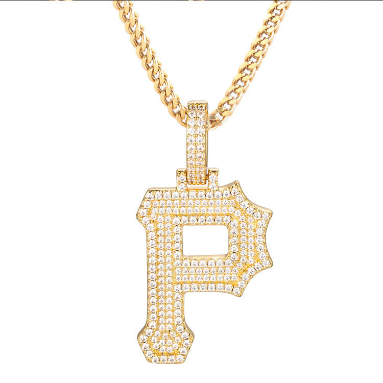 14k/White Gold Iced Out P Letter Pendant Initial necklace