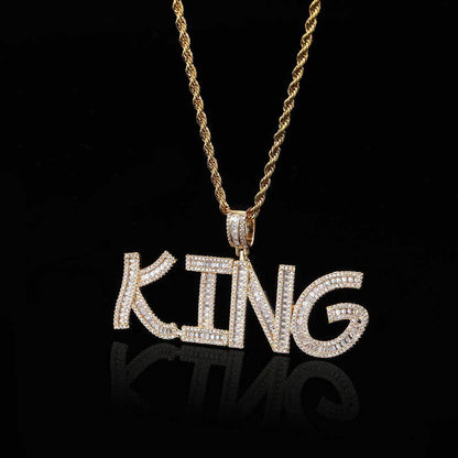 Square Zircon Letter Custom Pendant Necklace Tennis Chain