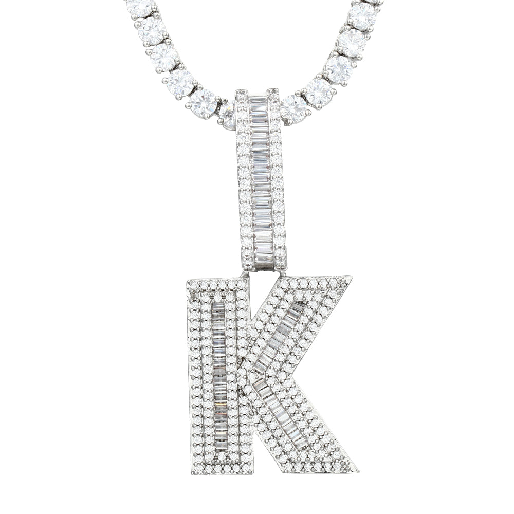 White Gold Plated Cubic Zirconia Initial Pendant | Letter Necklaces