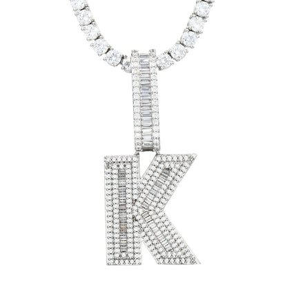 White Gold Plated Cubic Zirconia Initial Pendant | Letter Necklaces