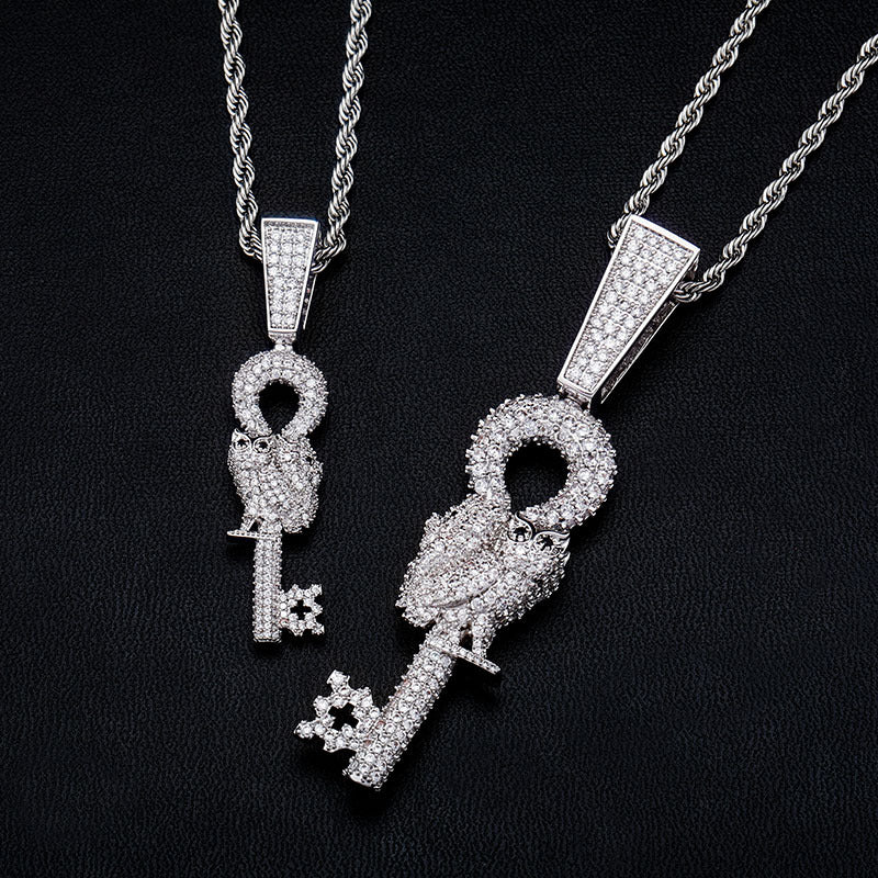 Owl key Full of Zirconia Punk Pendant Tripodjewelry