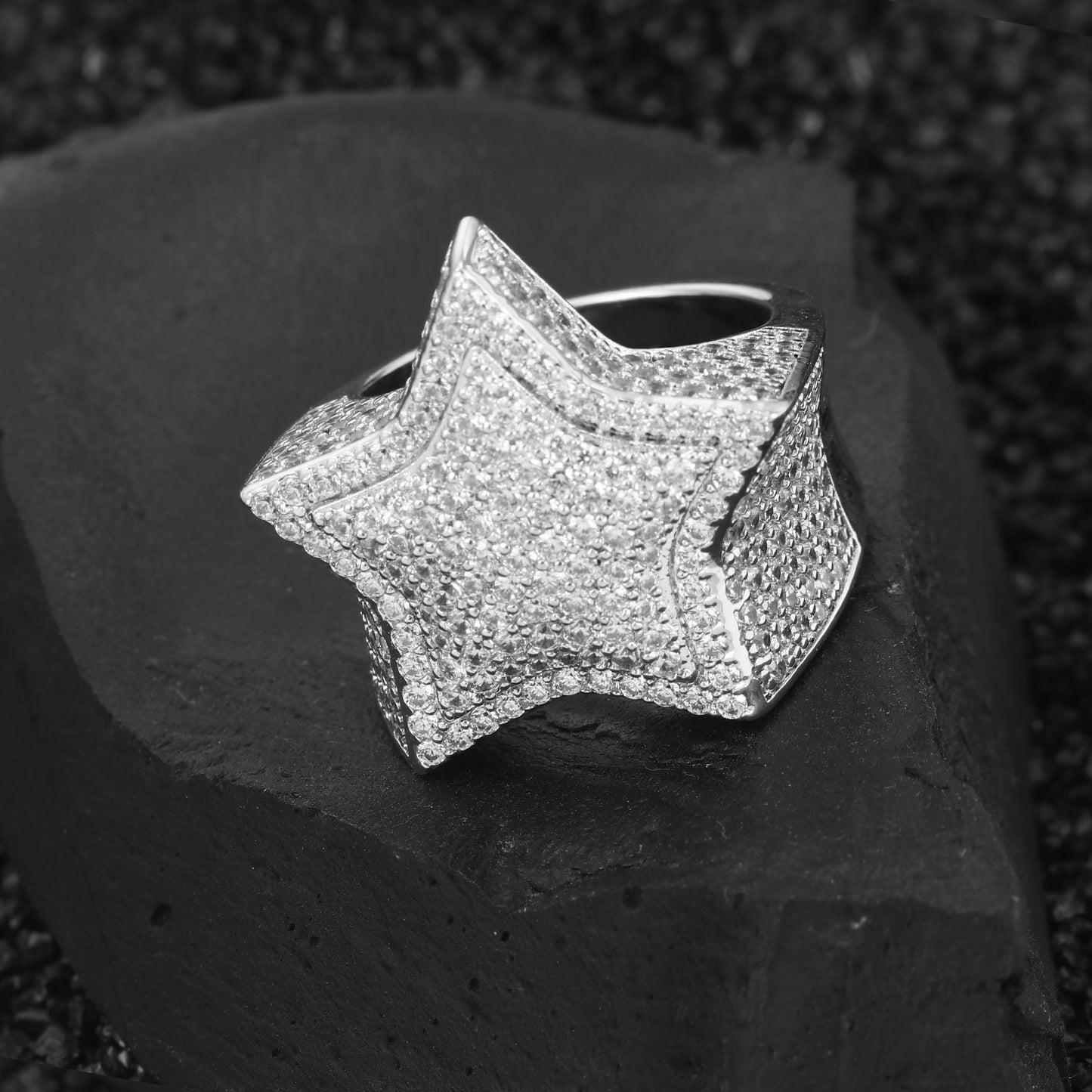 Iced Out Star Pinky Ring-18K Gold,Rose Gold or White Gold Plated Bling Bling Jewelry Tripodjewelry