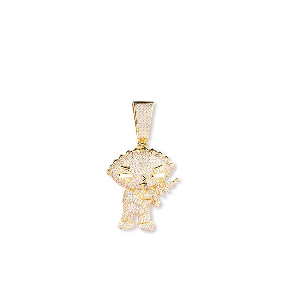 18k Gold Cartoon Character Pendant Necklace Tripodjewelry