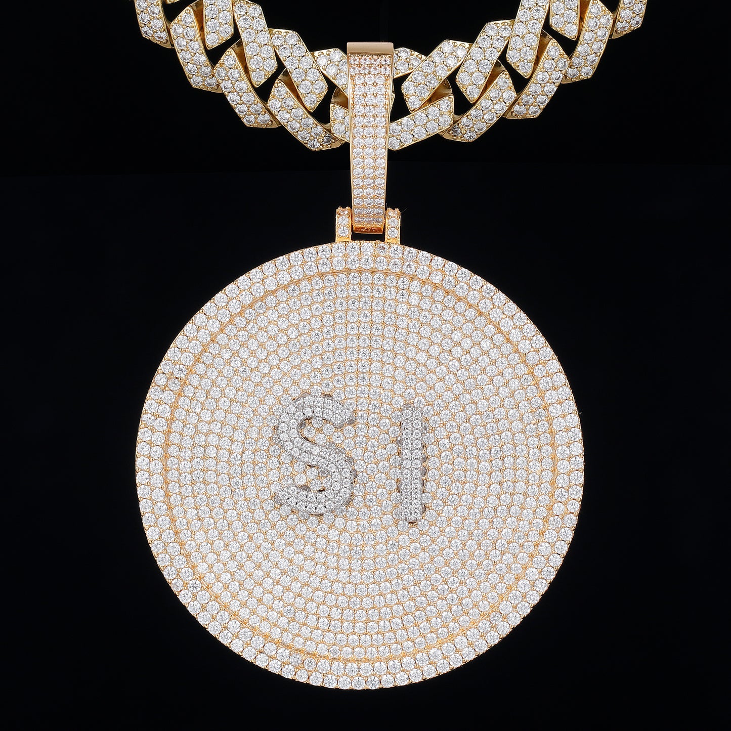 14K Gold Disc Pendant Set With Diamonds - Customised Small Letters