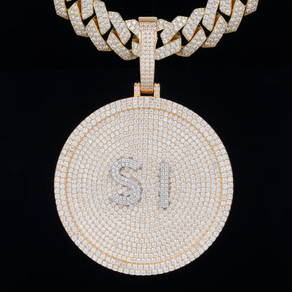14K Gold Disc Pendant Set With Diamonds - Customised Small Letters