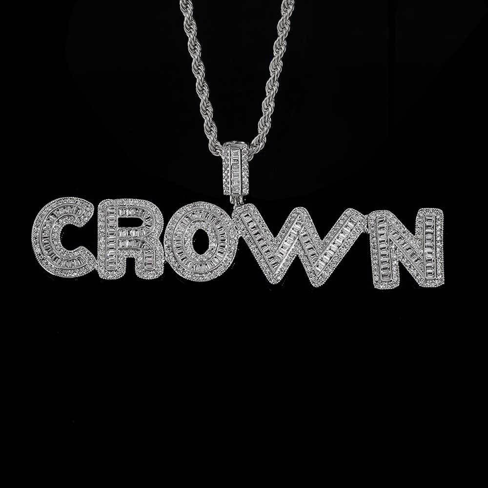 Gold / White Gold Iced Custom Name Letter Pendant Tennis Necklace TRIPOD JEWELRY