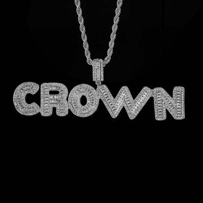 Gold / White Gold Iced Custom Name Letter Pendant Tennis Necklace TRIPOD JEWELRY