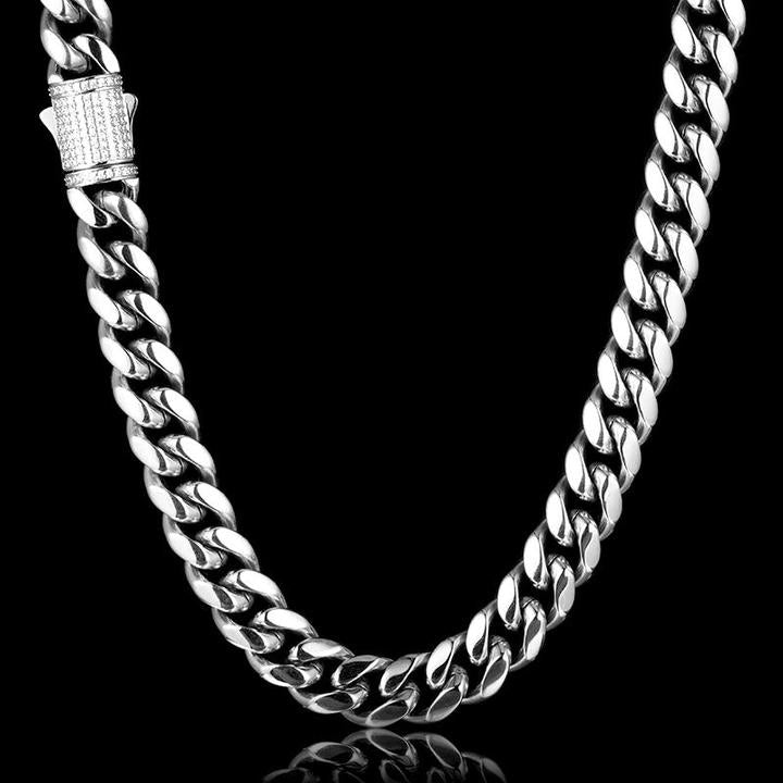 12MM White Gold Plated Iced Out Clasp Miami Cuban Link Chain Bracelet Set