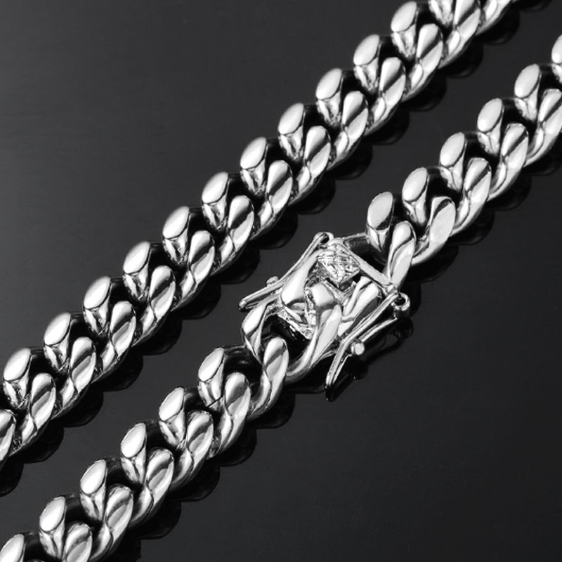 12MM White Gold Plated Miami Cuban Link Chain And Bracelet Set