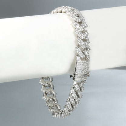 9MM White Gold Plated Diamond Prong S Link Cuban Link Bracelet
