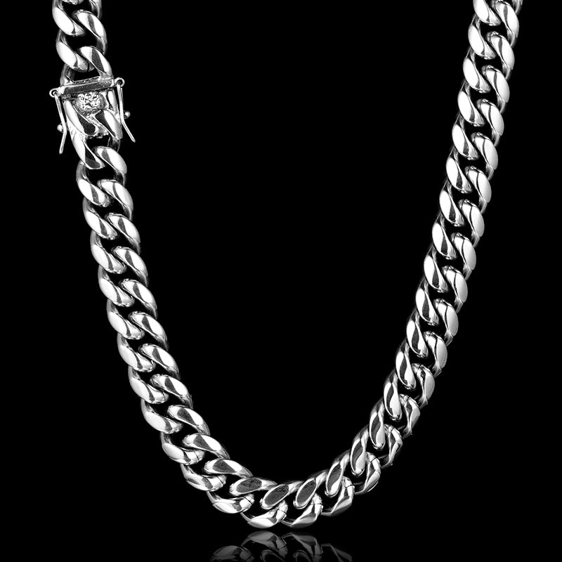 12MM White Gold Plated Miami Cuban Link Chain And Bracelet Set