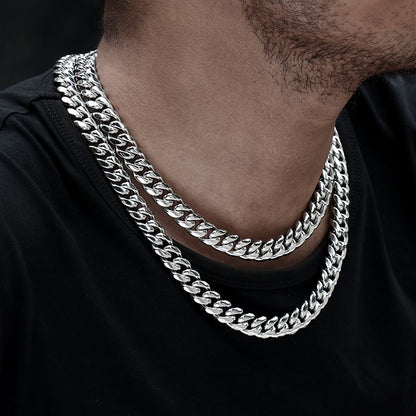 12MM White Gold Plated Miami Cuban Link Chain And Bracelet Set