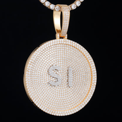 14K Gold Disc Pendant Set With Diamonds - Customised Small Letters