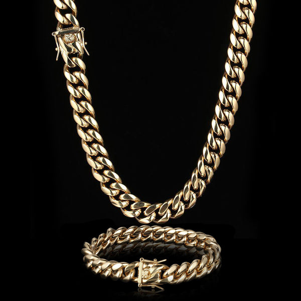 6MM 14K Gold Plated Miami Cuban Link Chain And Bracelet Set