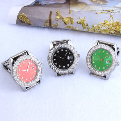 White Gold Plated Black Dial Stainless Steel Diamond Watch