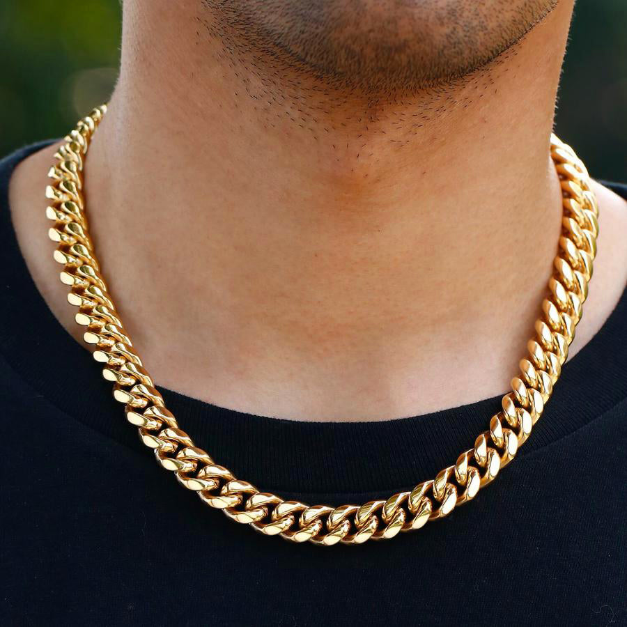 12MM 18K Gold Plated Miami Cuban Link Chain And Bracelet  Set