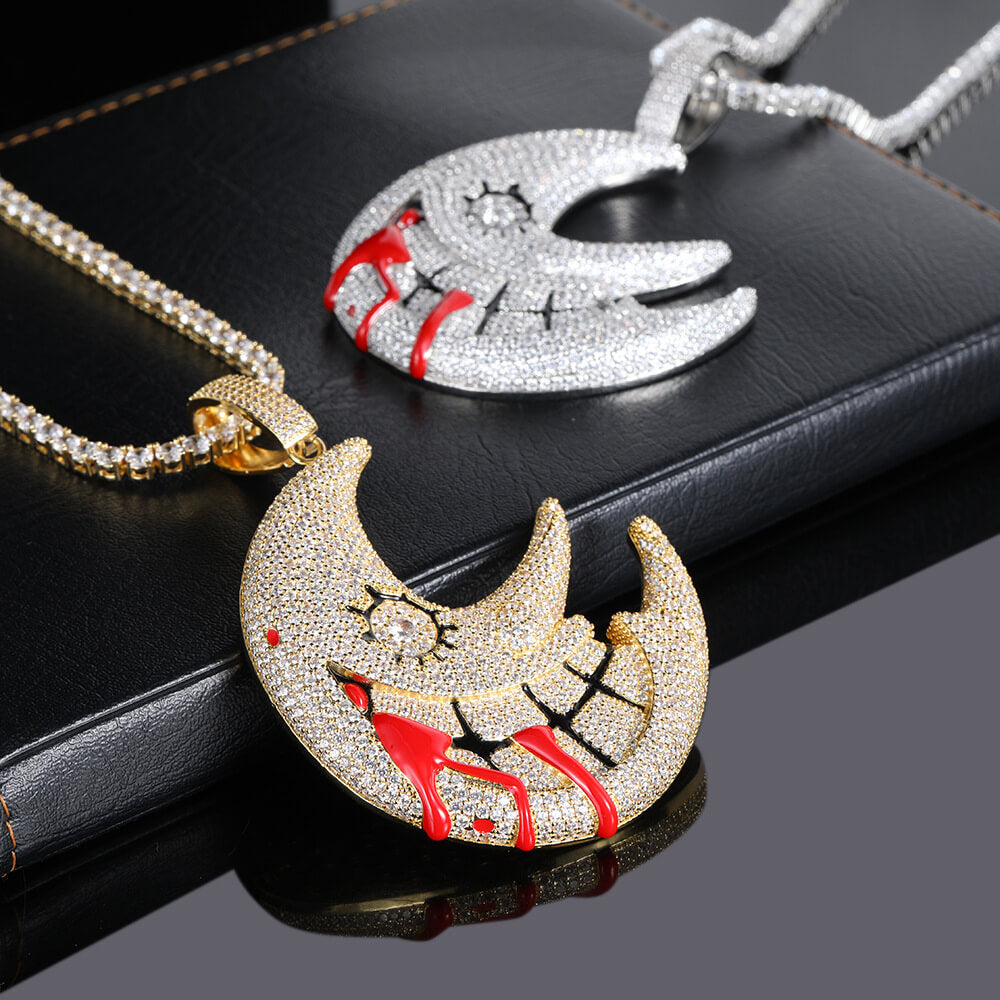 Gold/White Gold Iced Moon Pendant For Men Tripodjewelry