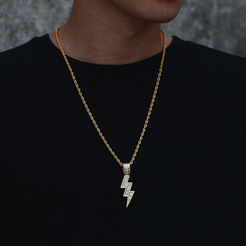 18K Gold Iced Out Lightning Pendant Hip Hop Jewelry For Men Tripodjewelry