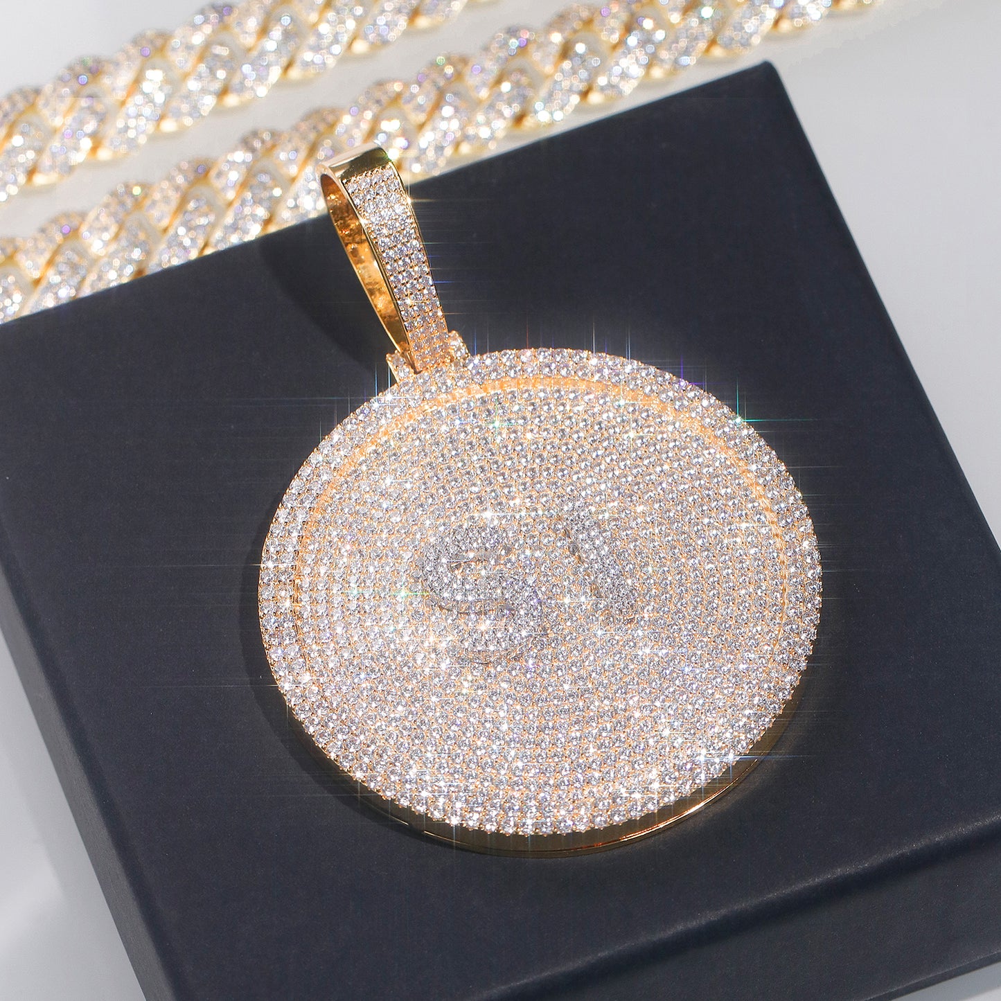 14K Gold Disc Pendant Set With Diamonds - Customised Small Letters