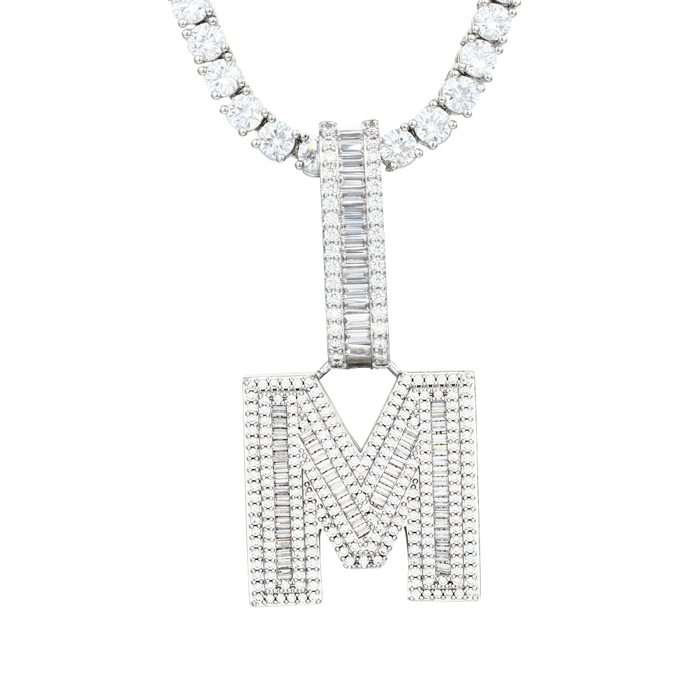 White Gold Plated Cubic Zirconia Initial Pendant | Letter Necklaces