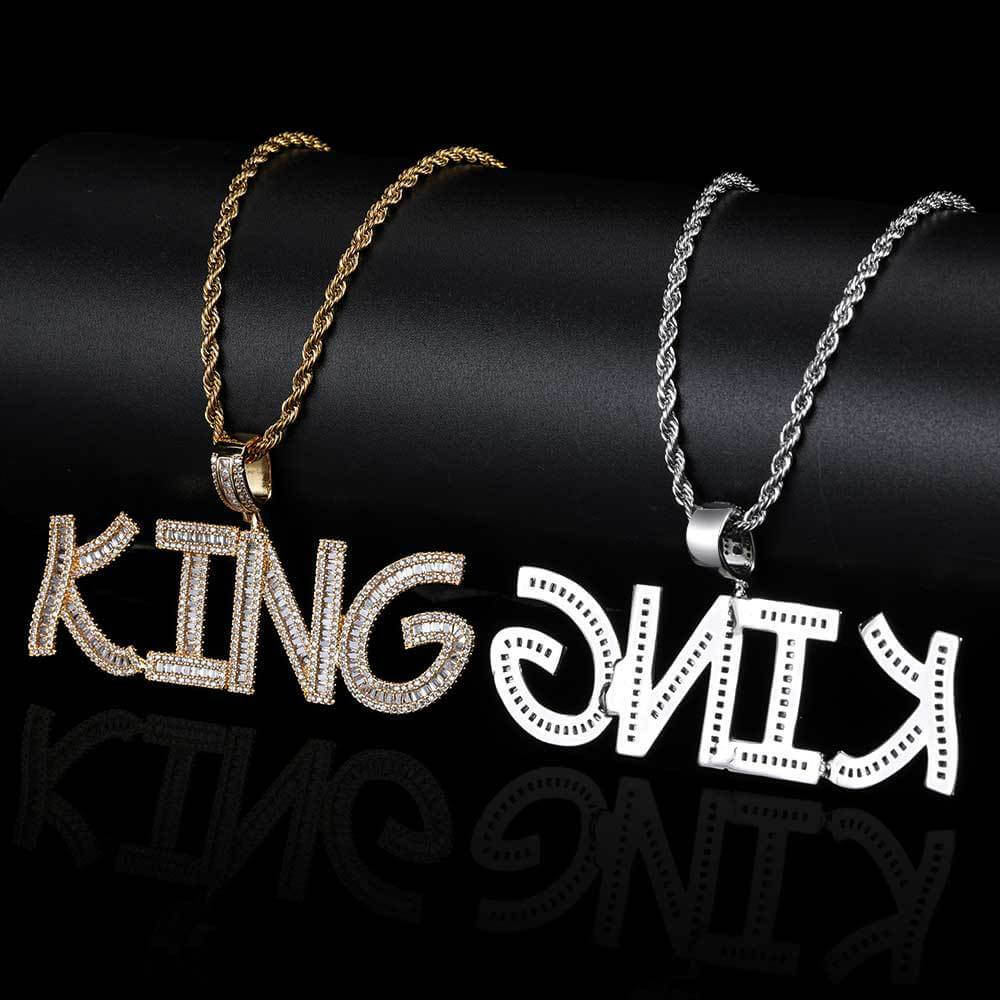 Square Zircon Letter Custom Pendant Necklace Tennis Chain