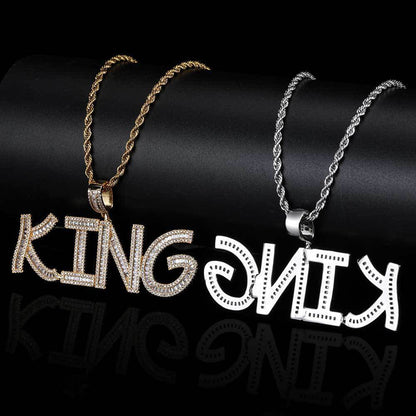 Square Zircon Letter Custom Pendant Necklace Tennis Chain