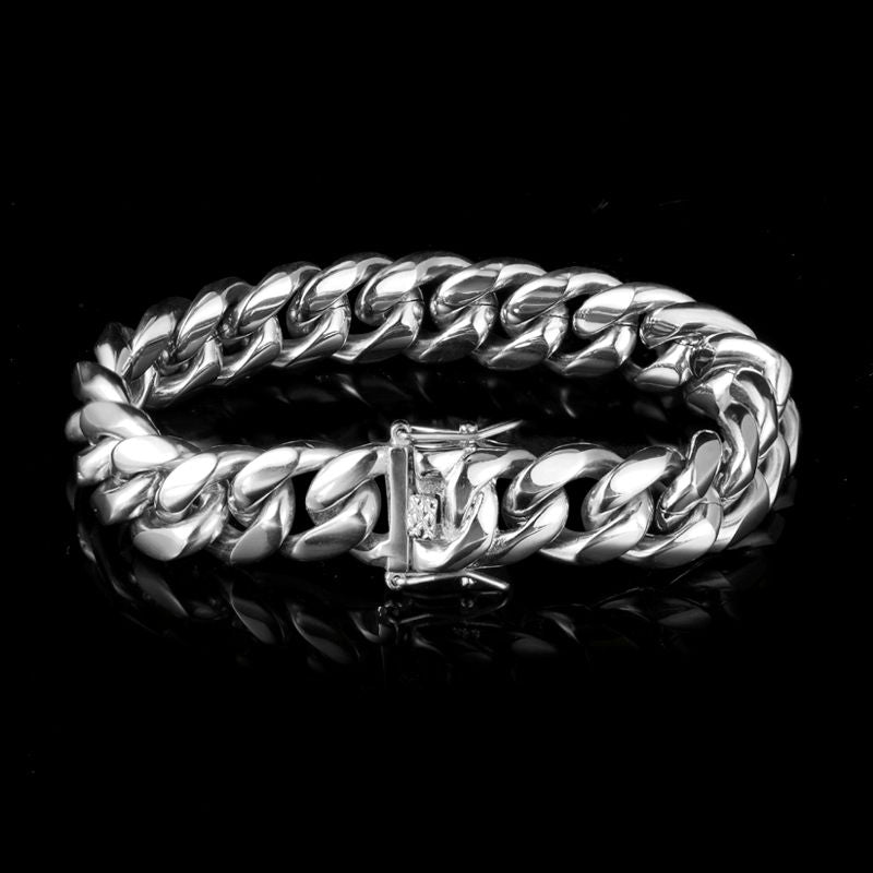 14MM White Gold Plated Miami Cuban Link Bracelet