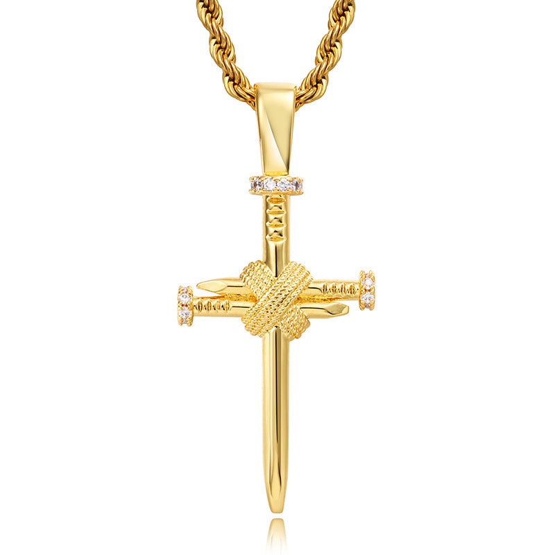18K Novelty Nail Cross Pendant Tripodjewelry