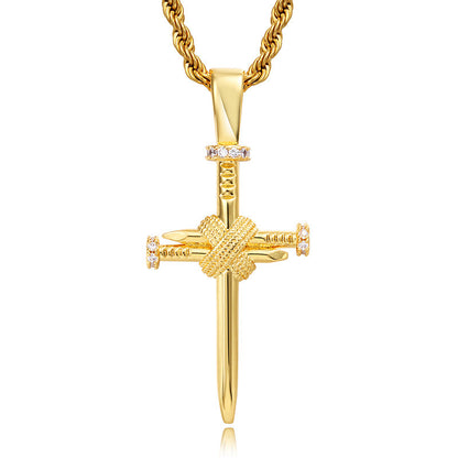 18K Novelty Nail Cross Pendant Tripodjewelry