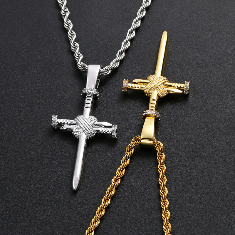 18K Novelty Nail Cross Pendant Tripodjewelry