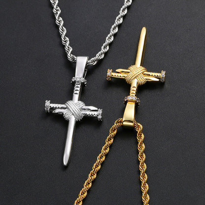 18K Novelty Nail Cross Pendant Tripodjewelry