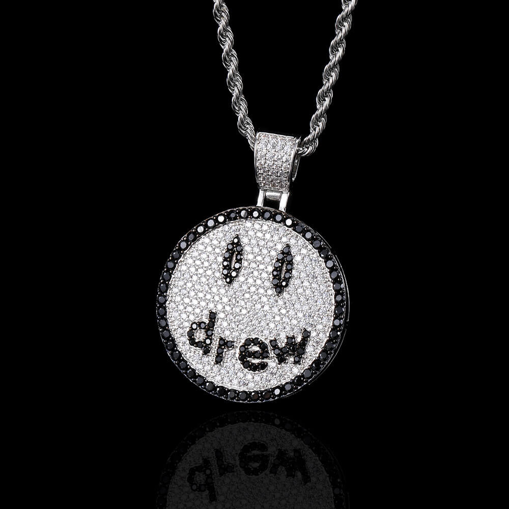 Gold/White Gold Iced Smiley Pendant Necklace Tripodjewelry