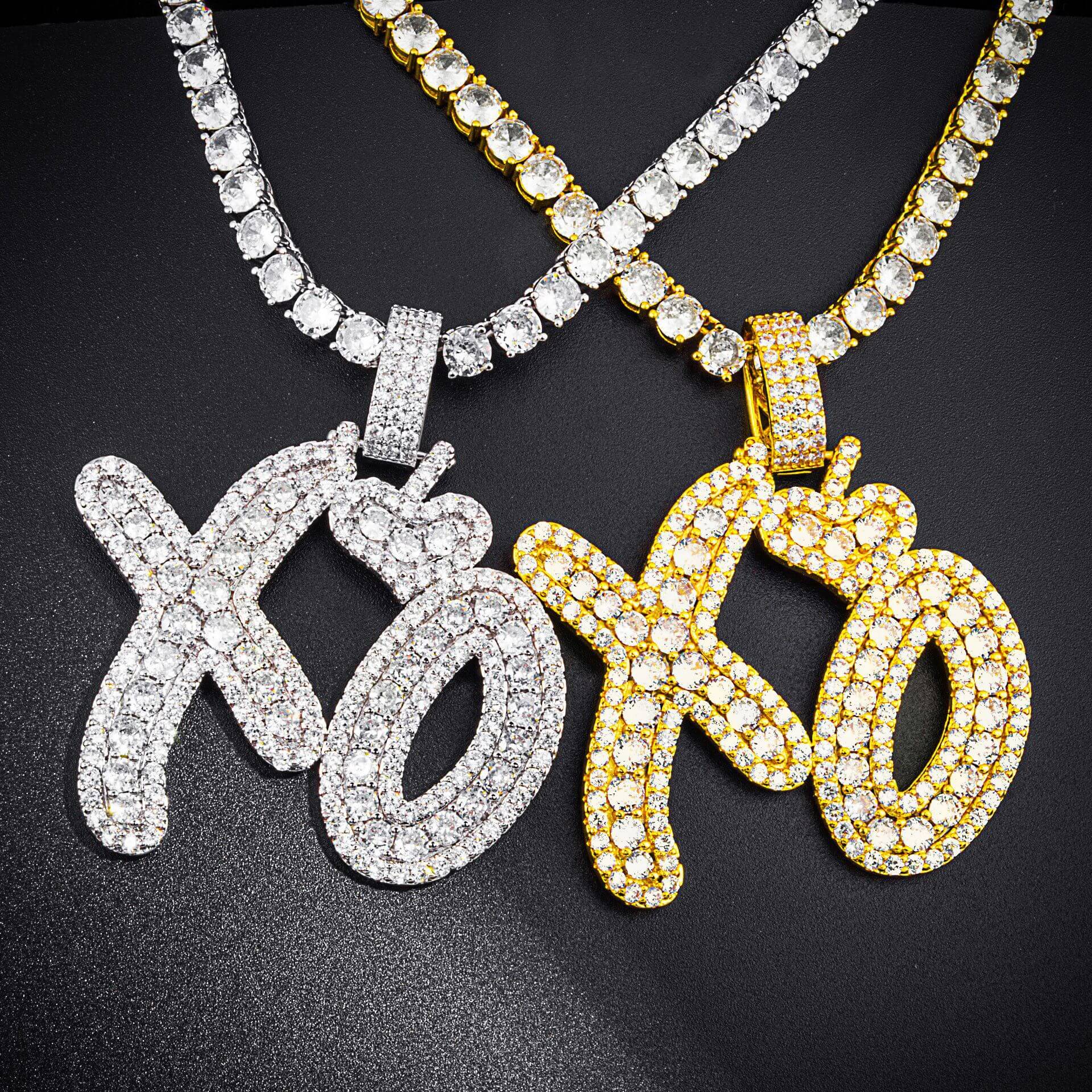 18K/White Gold Diamond Letter XO Pendant Hip Hop Necklace Tripodjewelry