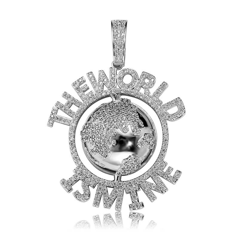 White Gold Iced Out World-Earth Pendant Tripodjewelry