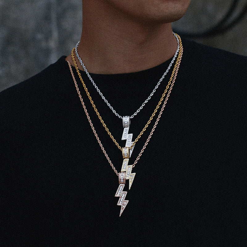 White Gold Iced Out Lightning Pendant Tripodjewelry