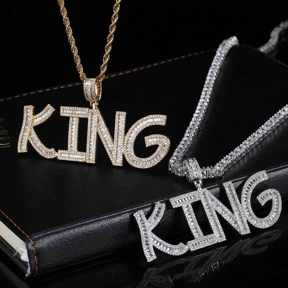 Square Zircon Letter Custom Pendant Necklace Tennis Chain