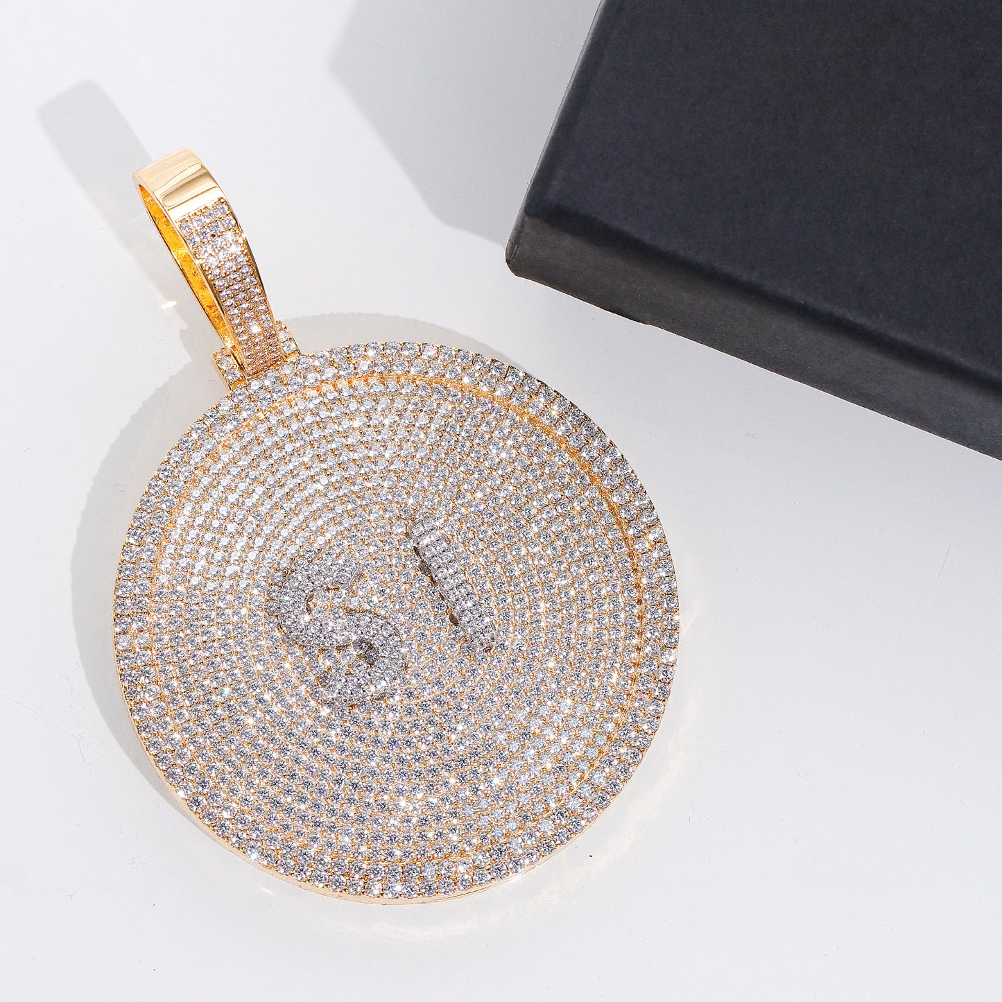 14K Gold Disc Pendant Set With Diamonds - Customised Small Letters
