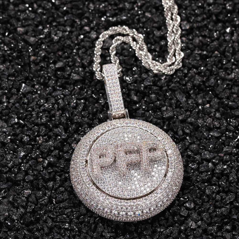 Customized Iced Out Diamond Rotating Letters Pendant White Gold Plated TRIPOD JEWELRY