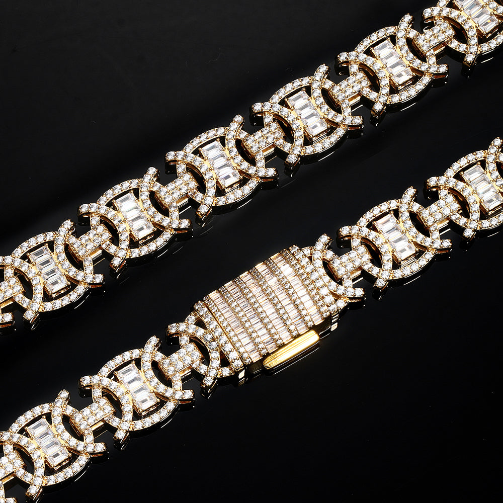18K Gold Plated Iced Out Round Design Fashion Link Chain Tripodjewelry