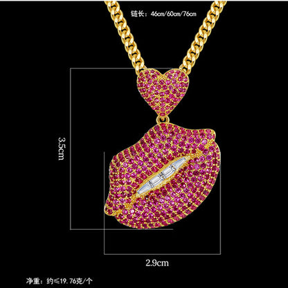18k Gold Iced Out Lips Pendant Tripodjewelry