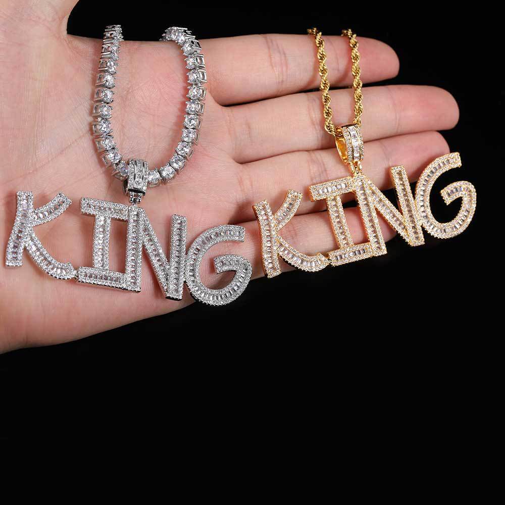 Square Zircon Letter Custom Pendant Necklace Tennis Chain