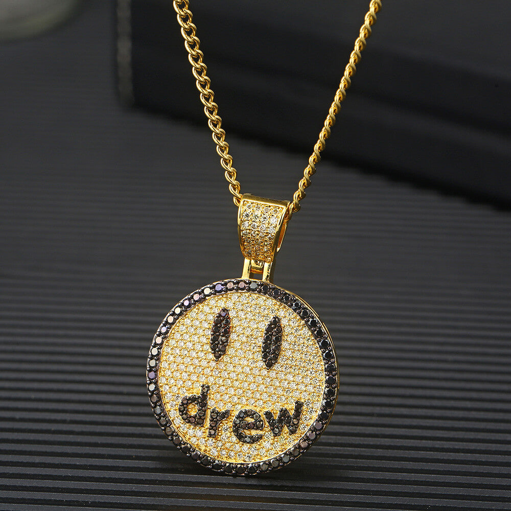 Gold/White Gold Iced Smiley Pendant Necklace Tripodjewelry