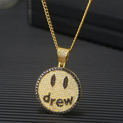 Gold/White Gold Iced Smiley Pendant Necklace Tripodjewelry