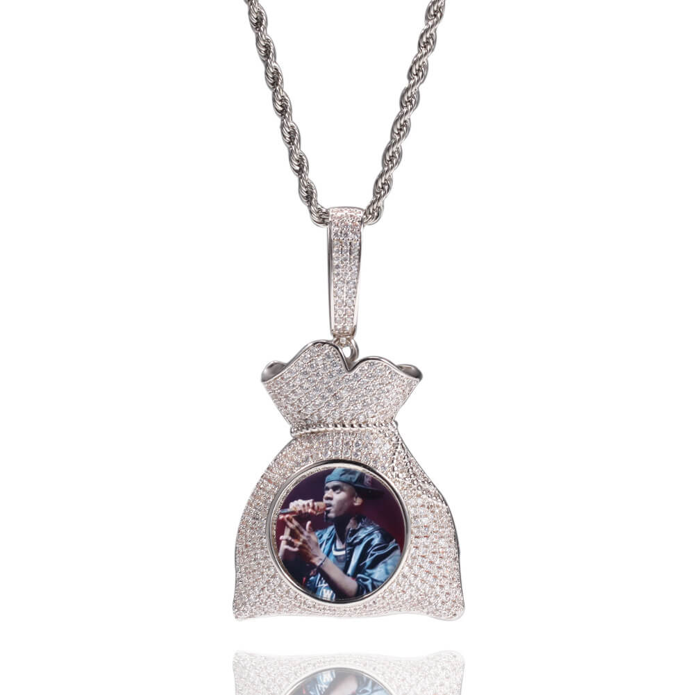 Iced Money Bag Custom Photo Pendant Necklace For Men Tripodjewelry