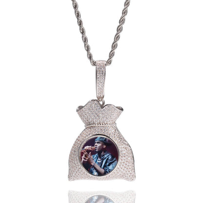 Iced Money Bag Custom Photo Pendant Necklace For Men Tripodjewelry